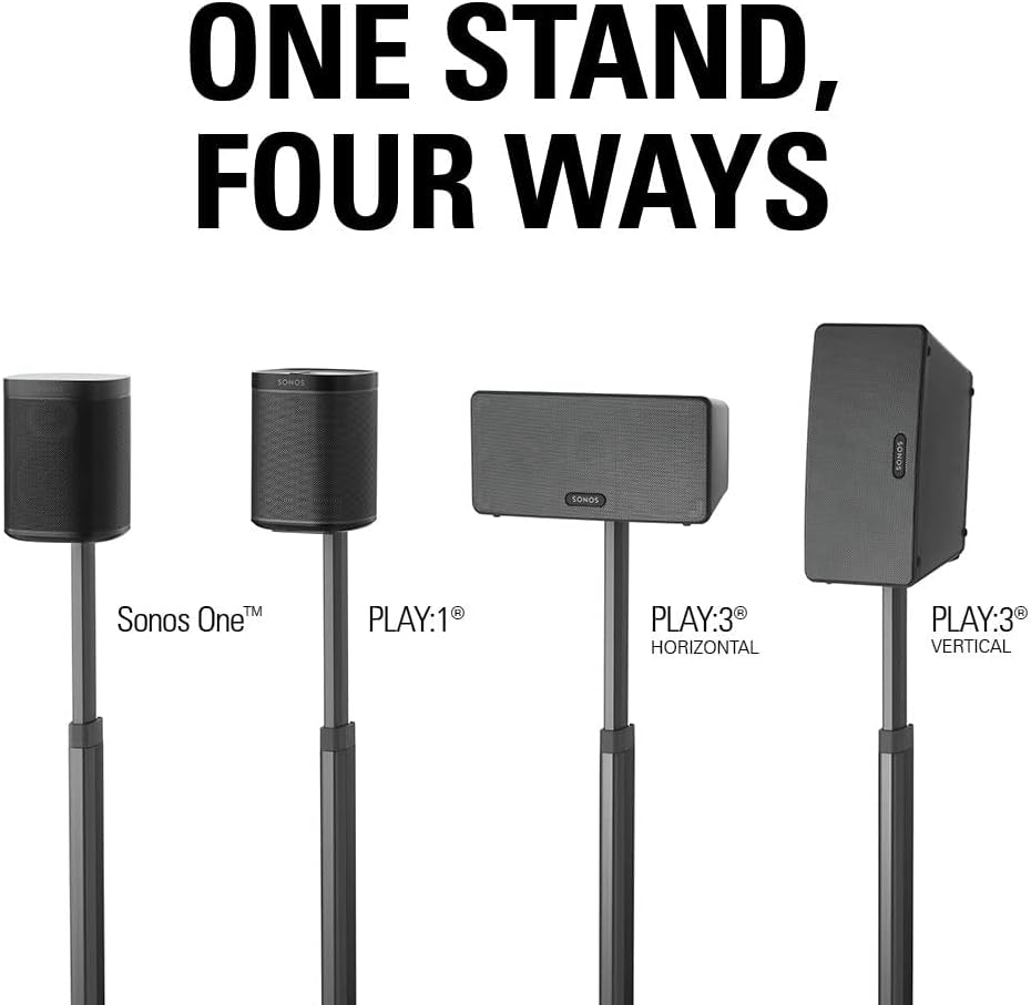 Adjustable Height Wireless Speaker Stands Designed for SONOS ONE (Black)