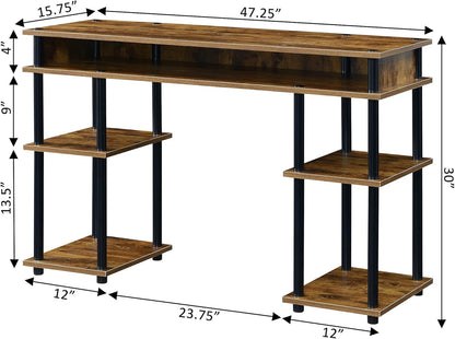 Designs2Go No Tools Desk - Home Office Desk with Shelves, Corner Shelf, Vanity Desk, Computer Desk, Nail Table for Nail Tech, 47.25" L X 15.75" W X 30" H, Barnwood/Black
