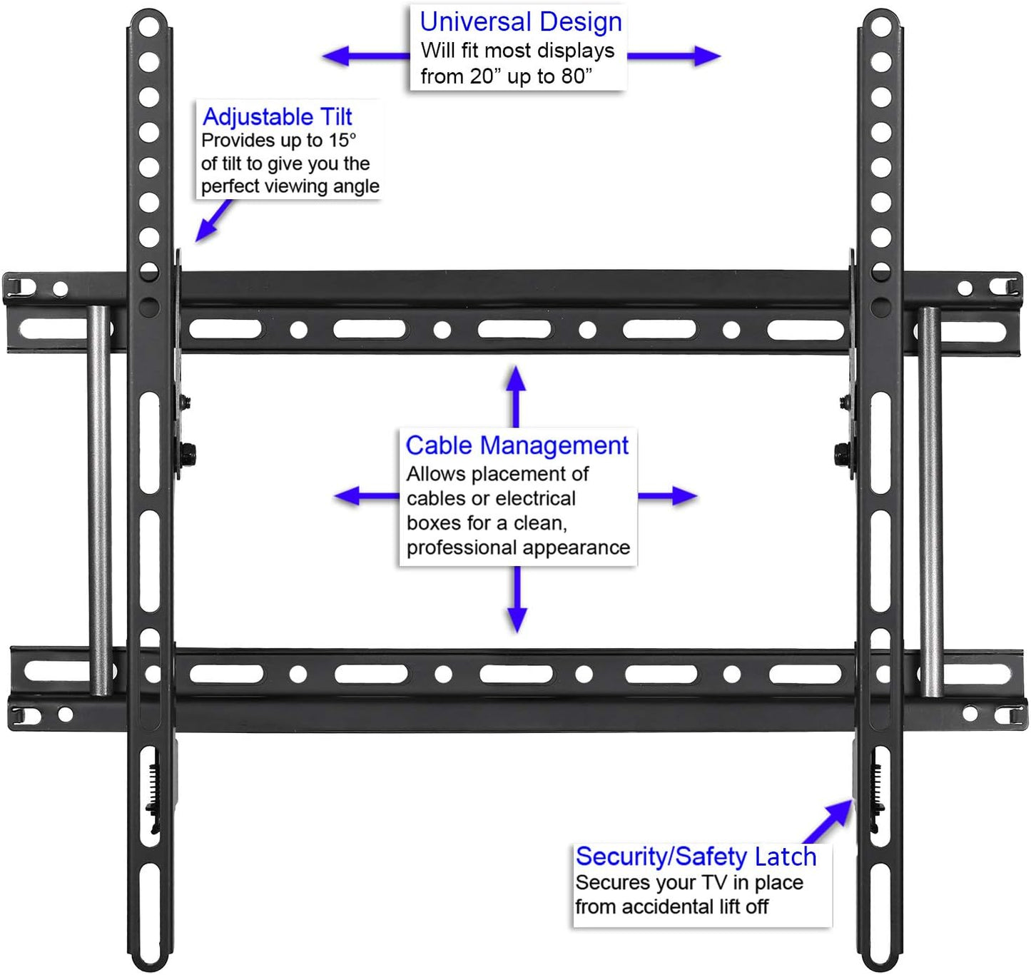 APTMM2B Tilt TV Wall Mount, Fits 32 Inch up to Newer 100” Tvs, 165Lbs and VESA 600, Flat/Flush or Tilting, Slim/Thin Low Profile 1.3 In, Wide for up to 24" Studs, Universal Mounting Bracket