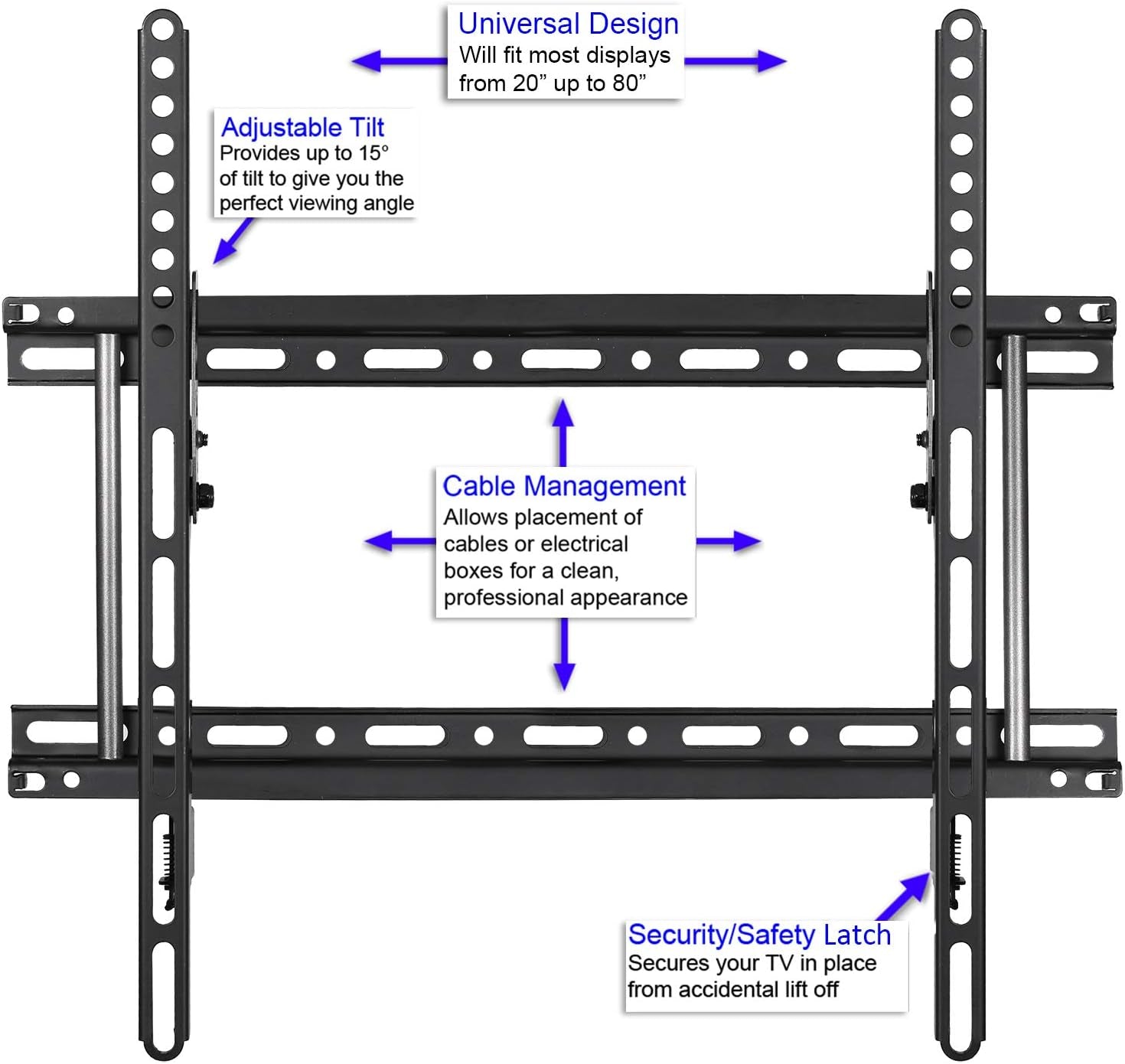 APTMM2B Tilt TV Wall Mount, Fits 32 Inch up to Newer 100” Tvs, 165Lbs and VESA 600, Flat/Flush or Tilting, Slim/Thin Low Profile 1.3 In, Wide for up to 24" Studs, Universal Mounting Bracket