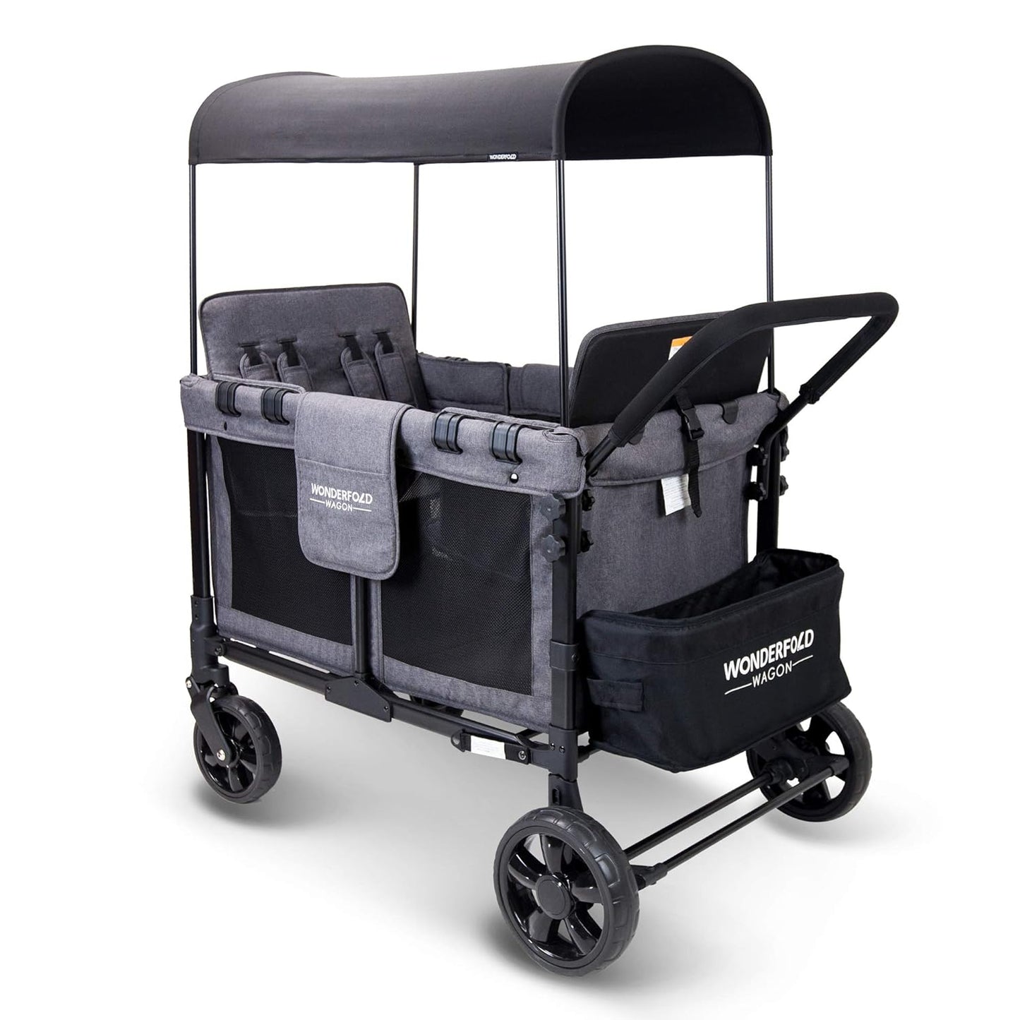 W4 Original Stroller Wagon (4 Seater) - Collapsible Wagon Stroller with Seats with 5-Point Harnesses, Easy Access Zipper Door, and Removable Sun Canopy, Gray