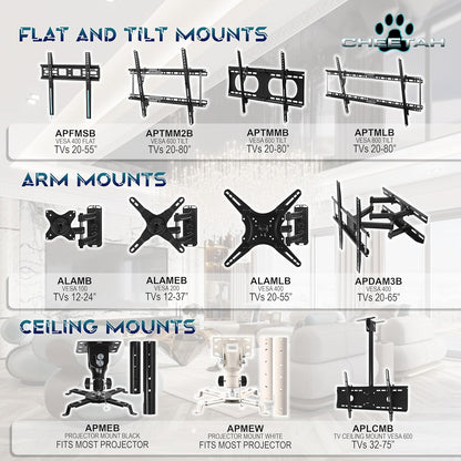 APTMM2B Tilt TV Wall Mount, Fits 32 Inch up to Newer 100” Tvs, 165Lbs and VESA 600, Flat/Flush or Tilting, Slim/Thin Low Profile 1.3 In, Wide for up to 24" Studs, Universal Mounting Bracket