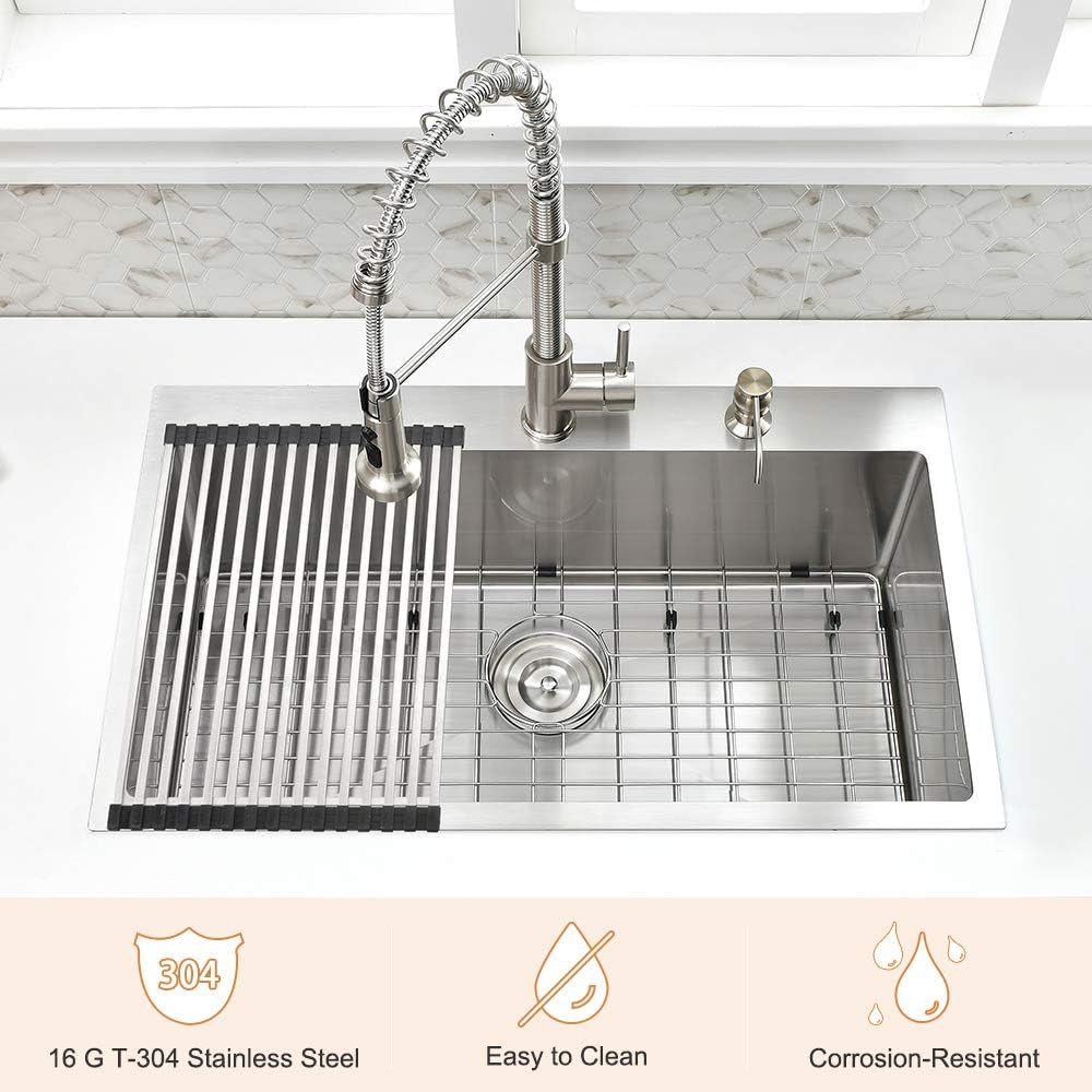 33 Kitchen Sink Drop in - 33X22 Inch Topmount Kitchen Sink 16 Gauge T304 Stainless Steel Single Bowl Kitchen Sink