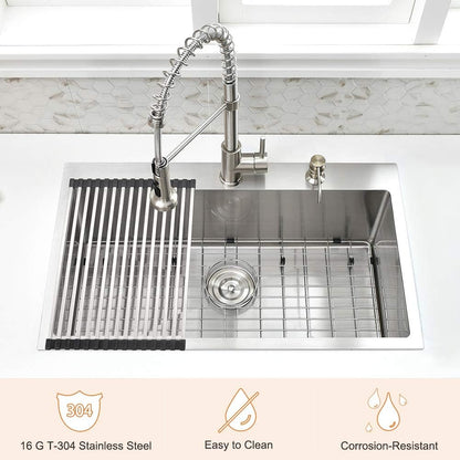 33 Kitchen Sink Drop in - 33X22 Inch Topmount Kitchen Sink 16 Gauge T304 Stainless Steel Single Bowl Kitchen Sink