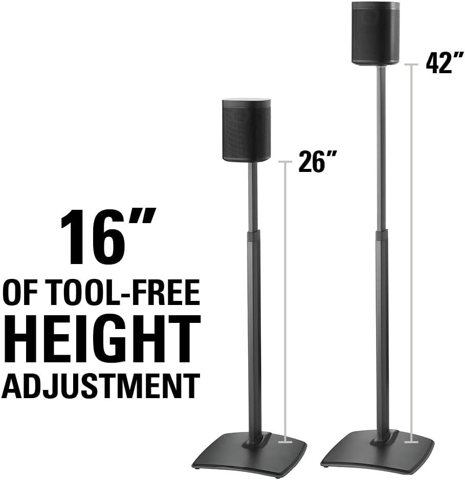 Adjustable Height Wireless Speaker Stands Designed for SONOS ONE (Black)