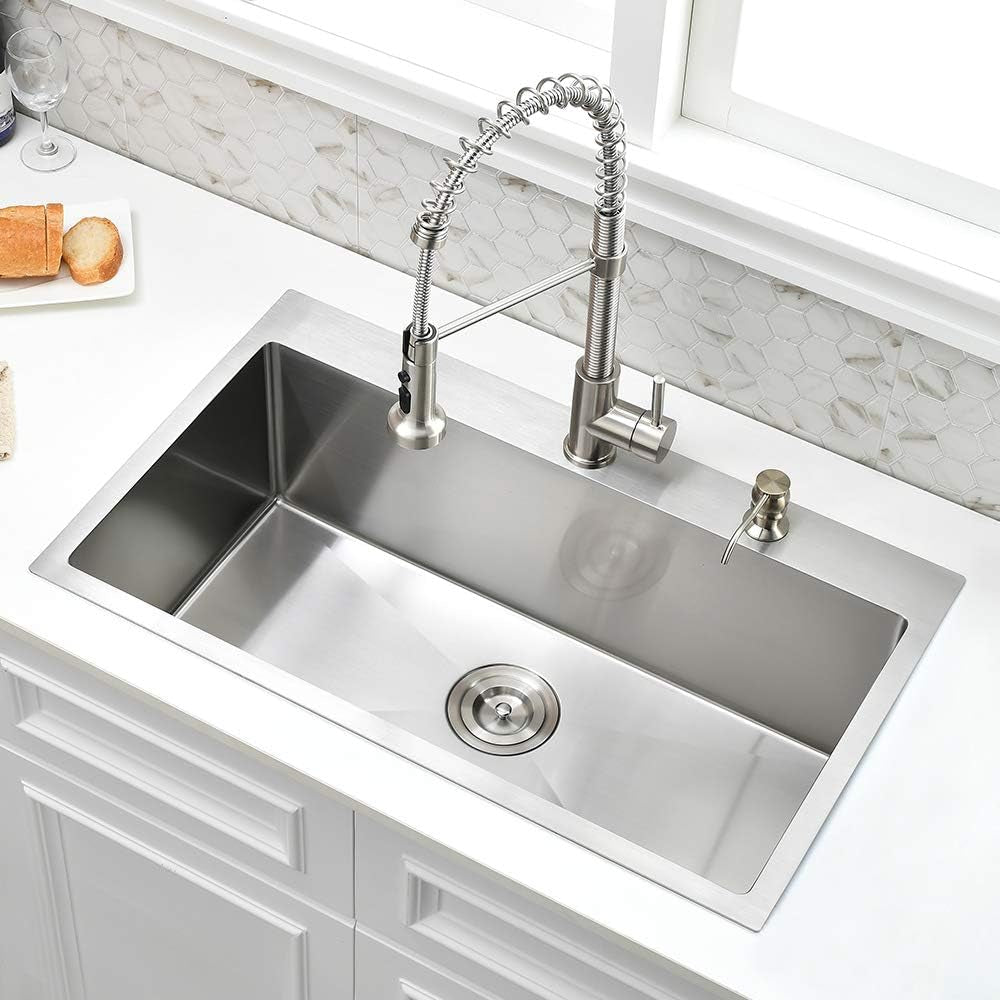 33 Kitchen Sink Drop in - 33X22 Inch Topmount Kitchen Sink 16 Gauge T304 Stainless Steel Single Bowl Kitchen Sink