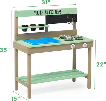 Wooden Outdoor Play Kitchen with Water Play Set and Cooking Accessories for Children Ages 3 and Up