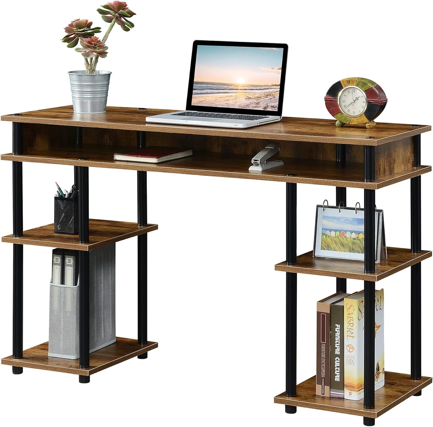 Designs2Go No Tools Desk - Home Office Desk with Shelves, Corner Shelf, Vanity Desk, Computer Desk, Nail Table for Nail Tech, 47.25" L X 15.75" W X 30" H, Barnwood/Black