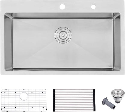 33 Kitchen Sink Drop in - 33X22 Inch Topmount Kitchen Sink 16 Gauge T304 Stainless Steel Single Bowl Kitchen Sink