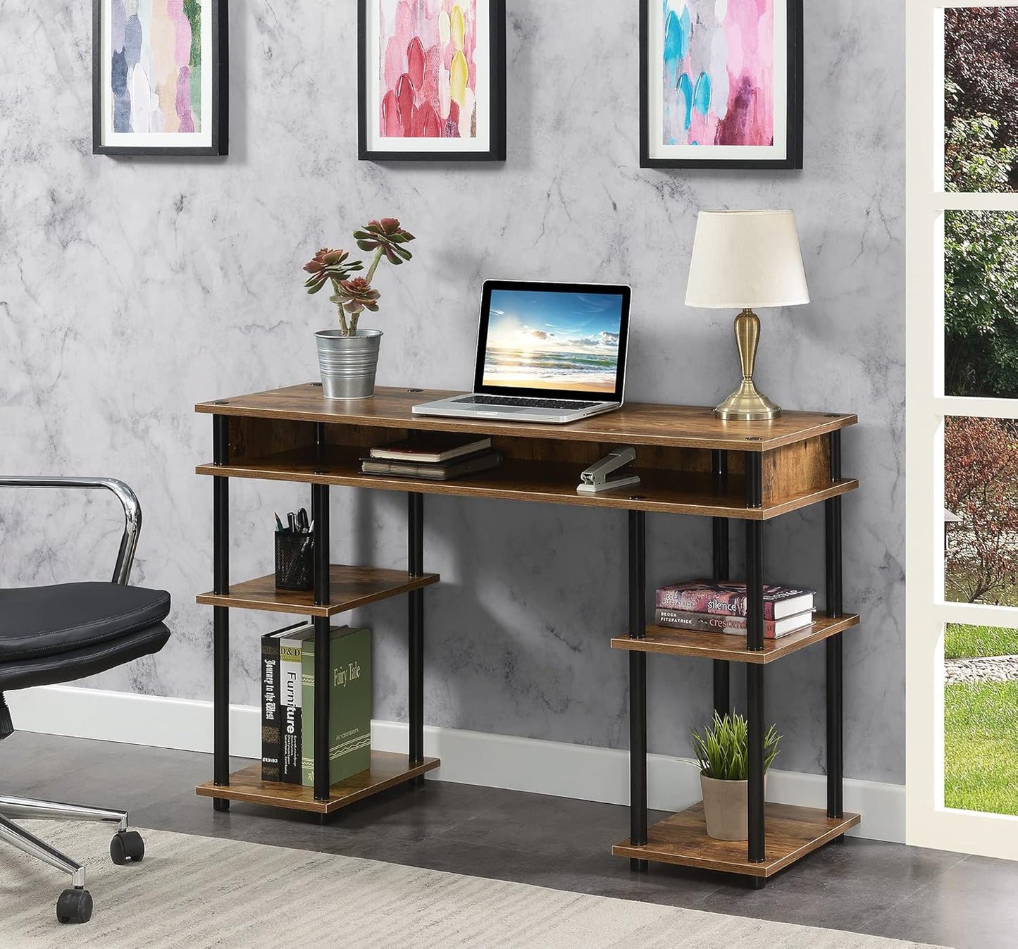 Designs2Go No Tools Desk - Home Office Desk with Shelves, Corner Shelf, Vanity Desk, Computer Desk, Nail Table for Nail Tech, 47.25" L X 15.75" W X 30" H, Barnwood/Black